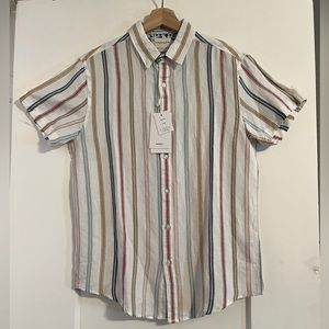 NWT Denim & Flower Men’s Linen Button Down Striped Shirt Size Small